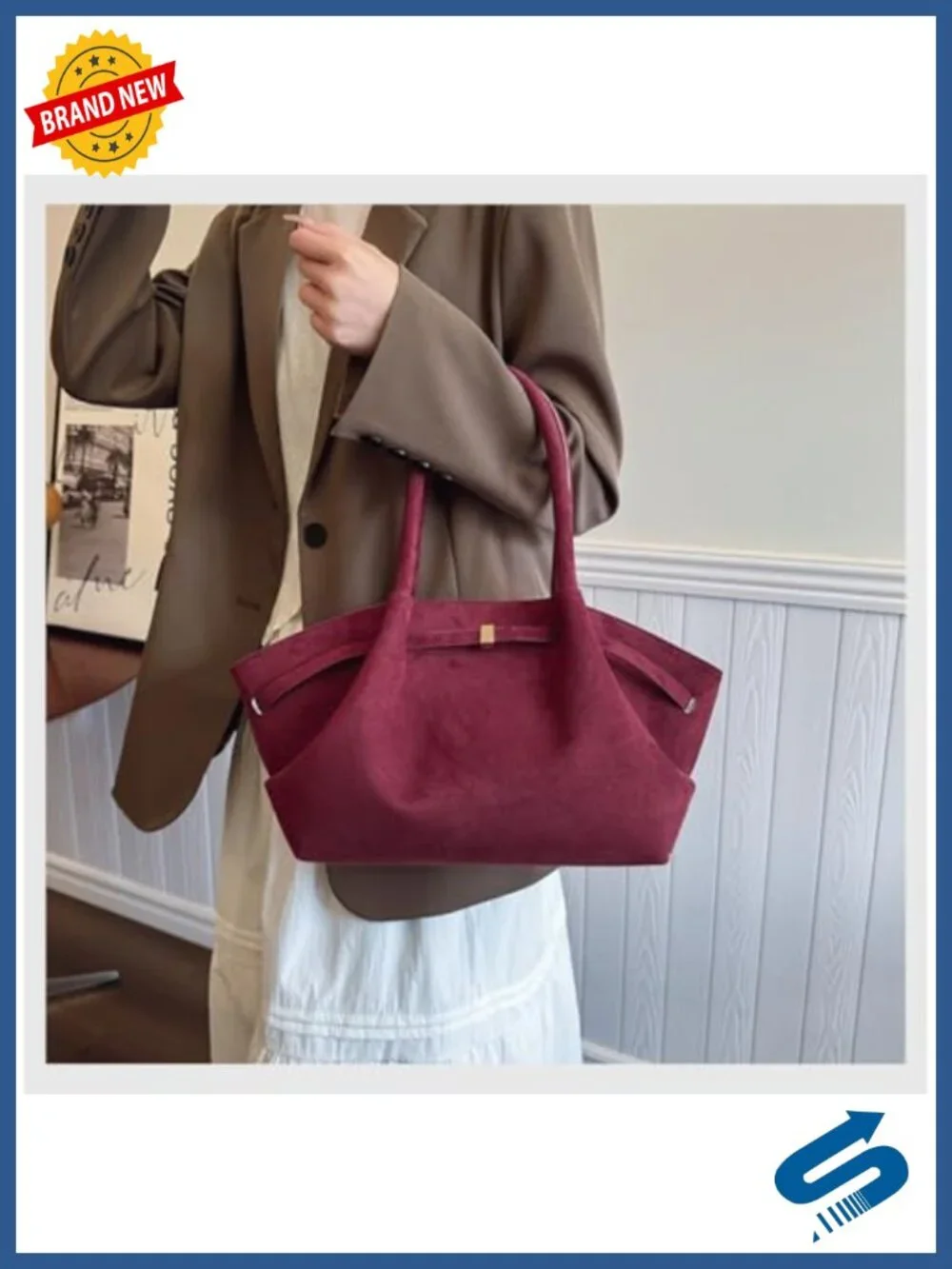 Faux Suede Tote Bag for Women Dumpling Hobo Crossbody Shoulder Purse Vintage